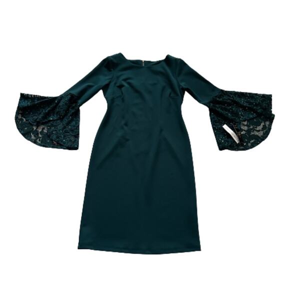 Shelby Nites Green Sequin Lace Bell Sleeve Shift Evening Dress Size 8P NEW - Picture 8 of 14